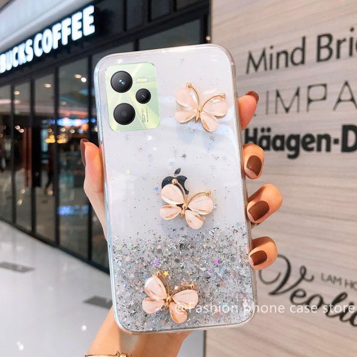 เคส-realme-c35-9i-9pro-9-pro-plus-star-silver-foil-glitter-casing-3d-butterfly-slim-colorful-clear-soft-case-เคสโทรศัพท-2022