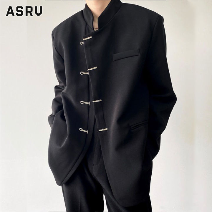 ASRV Men's new stand up collar jacket loose long sleeve design coat ...