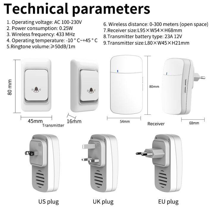 intelligent-433mhz-wireless-doorbell-outdoor-smart-home-door-bell-eu-uk-us-plug-optional-150m-remote-welcome-doorbell-alarm