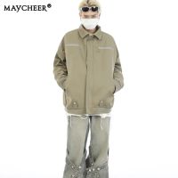 MAYCHEER เสื้อแจ็คเก็ตวินเทจแบบคู่สำหรับผู้ชายและผู้หญิงเสื้อแบบหลวมดีไซน์ใหม่ไฮเอนด์