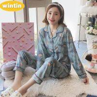 Wintin Pajamas Womens Spring and Autumn Womens Long-Sleeved Homewear Winter Cardigan Girls plus Size Thin Confinement Homewear Suit