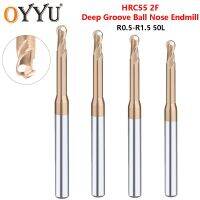 OYYU HRC55 2 ขลุ่ยร่องลึกบอลจมูก End Mill เครื่องตัดมิลลิ่งคอยาว R0.5 R0.75 R1 R1.25 R1.5 คาร์ไบด์ทังสเตนเหล็ก 50L