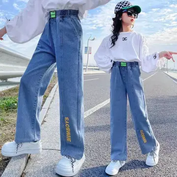 New Jeans for Kids Girls 5-16 Years Old Wide Leg Trousers New Fashion  Casual Denim Pants Korean Style Soft Loose Baggy Pants Hight Waist  Aesthetic Pants for Girls New Style 2023