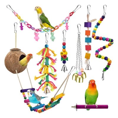 Parrot Toy Kit Bird ของเล่นอุปกรณ์เสริม Bird Cage ของเล่นสำหรับ Parrots Birds Swing Chewing Bird ของเล่น Parrot Bite Toy