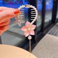 Fashion Pearl Tassel Tiara Pink Flower Hair Clips Gifts For Girls