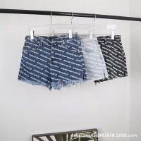 Z3MA Alexand * AW denim shorts womens high waist A- letter printed loose wide-leg burrs slimming same style hot pants summer