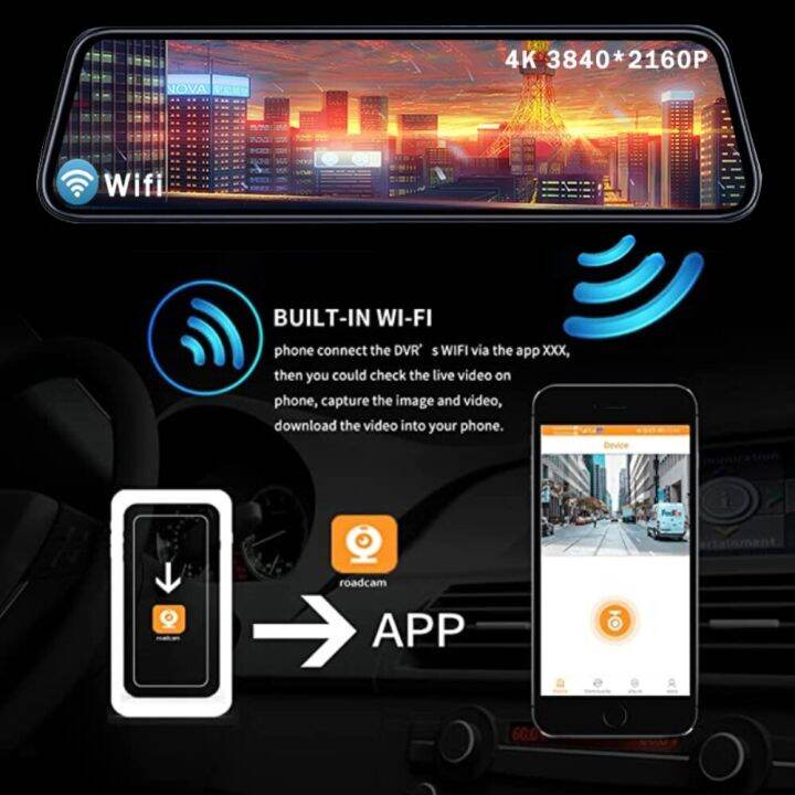 กล้องติดรถยนต์ระบบกระจกรถยนต์-dvr-wi-fi-4k-gps-ขนาด10นิ้วกล้องติดรถยนต์เลนส์คู่หน้าจอ-ips-กระจกมองหลังสตรีมไดรฟ์บันทึกกล้องสำหรับรถยนต์
