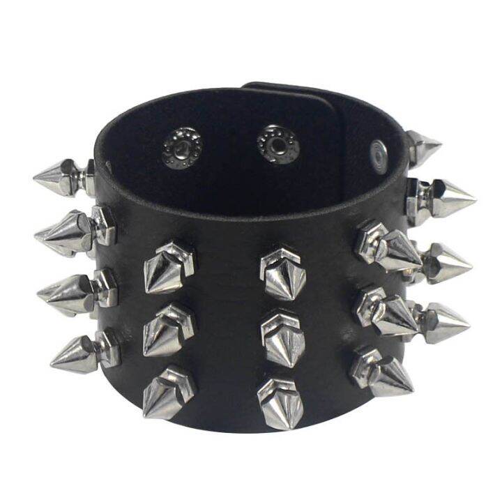 three-row-cuspidal-spikes-rivet-stud-wide-cuff-pu-leather-punk-gothic-rock-unisex-bracelet-men-jewelry-leather-bracelet