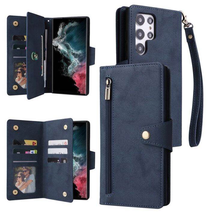 เคสโทรศัพท์สายช่องใส่บัตรกระเป๋าสตางค์มีซิปเหมาะสำหรับ-samsung-galaxy-s21-s20-fe-s23-s22-plus-note-20-a34-a54เฉียบ-a14ปกหนัง-a53