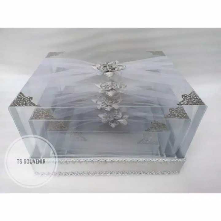 Kotak Hantaran Kotak Seserahan Box Hantaran Full Mika Tile 1 Set Isi 4 Kotak Silver Lazada 