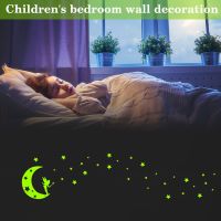 ZZOOI Fluorescent Wall Stickers Glow In The Dark Removable Self-adhesive Stars Moon Angel Luminous Wall Decal for Kids Bedroom DAG