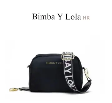 *Bimba Y Lola* sling bag , dark grey body + black strap with pink wordings