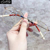 PTQ แว่นตาแฟชั่นสไตล์เกาหลีกันสีฟ้าแว่นเลนส์อ่อนกรอบโลหะน้ำหนักเบาเป็นพิเศษแว่นตาแฟชั่นย้อนยุค