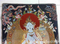 ร้อนทิเบตผ้าไหมเย็บปักถักร้อยศิลปะพุทธศาสนา Tangka สีเขียว Tara พระพุทธรูป Thangka รูปปั้น