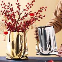 【hot】☃☄ golden ceramic vase electroplating cloth bag living room cabinet furniture decoration ornaments