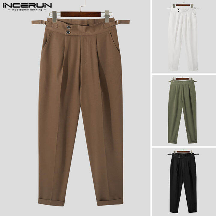 incerun-กางเกงลำลองทรงฮาเร็ม-chino-เอวสูงสำหรับผู้ชายกางเกงขายาวสำหรับธุรกิจอย่างเป็นทางการแบบพอดี-สไตล์เกาหลี