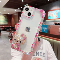 เคสด้านหลังประดับพลอยเทียมใสลายการ์ตูนน่ารักสุดประกายเพชรสุดหรูสำหรับ Iphone 11 12 13 14 Pro Max X Xs Xr 7 8 Plus