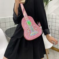 [COD] 2020 summer new fresh personality laser sequins diamond-encrusted fantasy violin guitar shape satchel for women