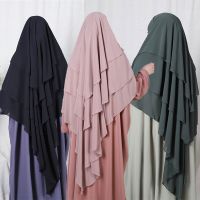 รอมฎอน Fitri 3 Lapis Sifon ฮิญาบ Khimar Islam Abaya Sorban Hijab Untuk Wanita Solid Kepala Penutup Kepala Mode หมวกมุสลิม