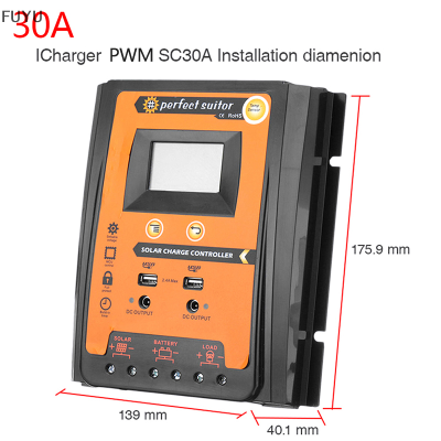 FUYU PWM SOLAR Charge Controller 12/24V 30/50/70A ตัวควบคุมแบตเตอรี่ Dual USB 5V LCD