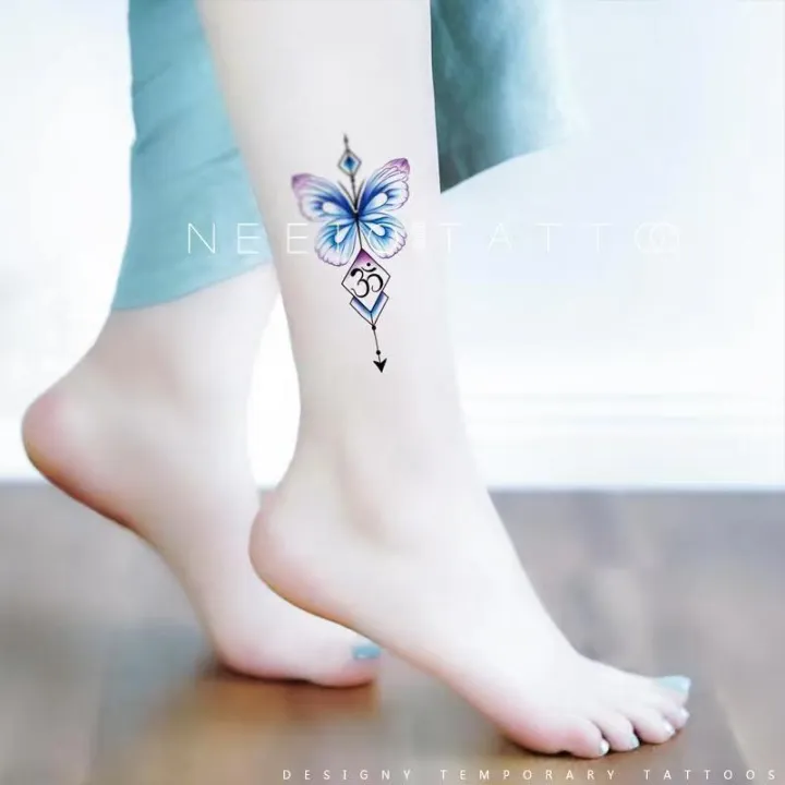 Temporary Tattoo Stickers Waterproof and Lasting Women's Ankle Legs Back  Neck Blue Butterfly Yoga Sanskrit Covering Scars (Pattern: About  *) | Lazada PH