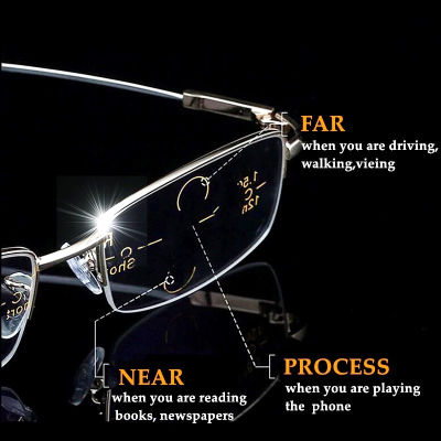Metal Titanium Progressive Multifocal Reading Glasses Men Women Anti Blue Light Presbyopic Glasses Half Frame High Quality