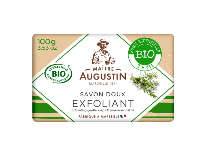 Maitre Augustin Exfoliating gentle soap Thyme essential oil สบู่ขัดผิวออแกนิค เอกโฟเลติ้ง เจนเทิล โซป ไธม์ เอสเซนเชี่ยลออย (100 g)