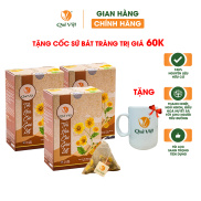 Combo 3 hộp Trà hoa cúc gạo lứt Quê Việt + tặng 1 cốc gốm sứ Bát Tràng