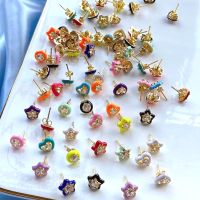 10Pairs Women Fashion Enamel Colorful Rainbow Jewelry Crystal Geometric Round Star Heart Shaped Simple Classic Stud Earring