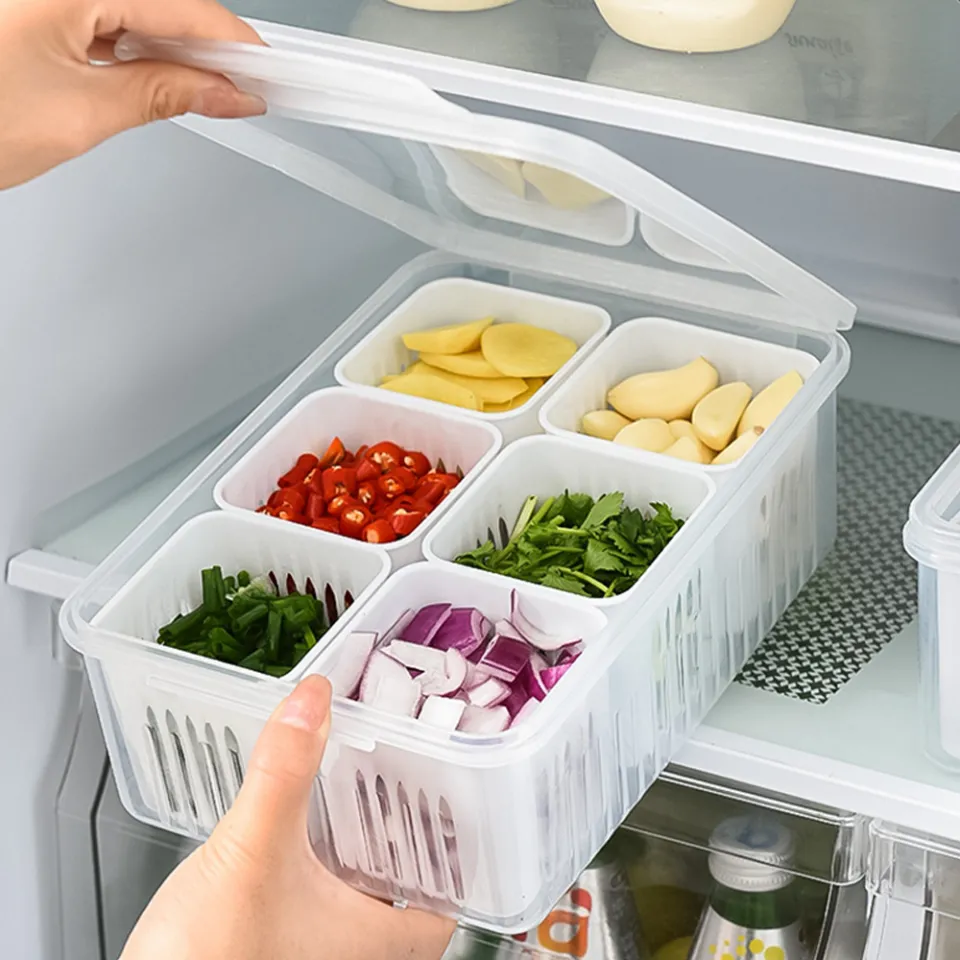 1pc Refrigerator Freezer Storage Container, , Seal Preservation, With Grid,  Suitable For Meat, Ice Cream And Other Cold Food