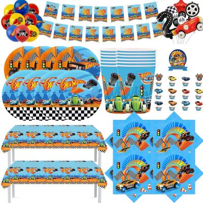 Racing Car Theme Kid Boys Birthday Party Decorations Hot Wheels Disposable Tableware  Plate Cup Balloon Baby Shower Supplies