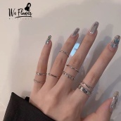 We Flower 7PCs Chic Silver Geometric Knuckle Rings Set for Women Girls Vintage Stackable Midi Finger Rings Jewelry