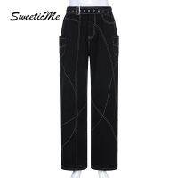 SweeticMe Womens 2022 New Loose and Thin Irregular Top Line High Waist Jeans