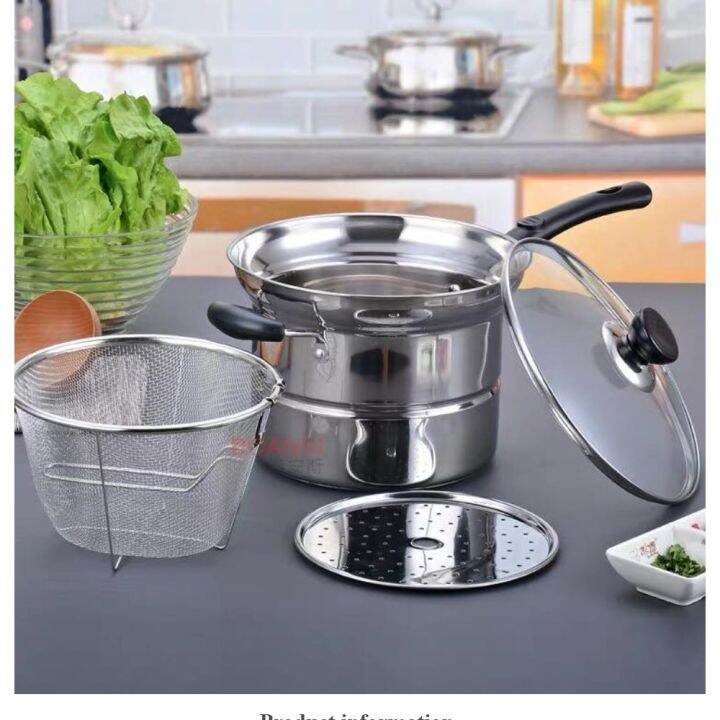 RDGT 3 in 1 Cooking Pot with Strainer for Pasta and Frying Small Deep ...