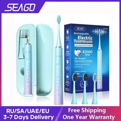 Seago แปรงสีฟันไฟฟ้าโซนิค5โหมดกันน้ำหัวแปรง USB ชาร์จคู่ของขวัญการออกแบบที่มีสีสันไม่ซ้ำใคร