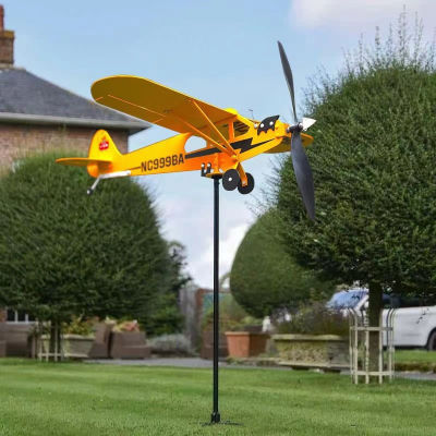 3D r J3 Cub WIND SPINNER เครื่องบินโลหะเครื่องบินสภาพอากาศ vane หลังคากลางแจ้ง WIND Direction จอแสดงผลสภาพอากาศ vane Garden Decor