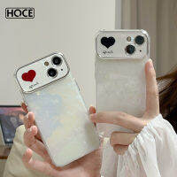 เคสโทรศัพท์มีลายเปลือกหอยหัวใจแห่งความรักที่น่ารักของ HOCE สำหรับ iPhone 15 14 12 13 11 Pro Max 15 Plus เคสหน้าต่างขนาดใหญ่ป้องกันเลนส์กระจก