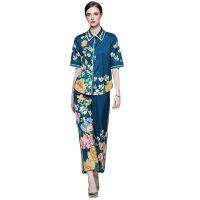 women New Two-Piece set Spot Real Shot-Womens Suit Mature Elegant   Printed Shirt+  Pants long Two-Piece Suit