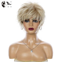 Short Straight Synthetic Hair XIUHAIR Mix Brown Blonde Pixie Cut Ombre Womens Wig Shaggy Layered Natural Female Hair XISHIXIU