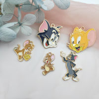 10pcs alloy cartoon enamel charm classic animation cat and mouse pendant accessories earrings DIY handmade key chain necklace pe