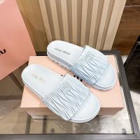 Xi Ke Slippers womens outer wear miu miuˉsuper ins  style bomb street high value 2023 new pleated flat bottom thick bottom womens slippers