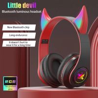 Devil Ear Bluetooth Headphones With Microphone Stereo Music RGB Flashing for Cell Phones Pc Gamer Gaming Headset Kids Boys Gift Over The Ear Headphone