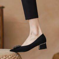 ☸✶№ 5 Cm 2022 Autumn New Women Pumps Retro Rhinestone Decorations Shallow Mouth Pointed Toe Square Heel Elegant Slip On Mule Shoes