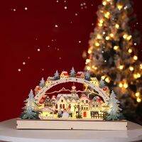 【LZ】☍✷  Casa De Aldeia De Natal De Madeira 8 LED Decor Cena da Floresta do Natal Exibe o feriado Janela do shopping