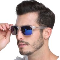 【LZ】♘  Dokly Fashion Sunglasses Men Sunglasses Men blue lens Clear Frame Eyewear Male Square brand Sun Glasses UV400