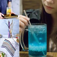 Colorful 304 Stainless Steel Straws Reusable Straight Bent Metal Drinking Straw With Cleaner Brush Set Party Bar Accessory Specialty Glassware