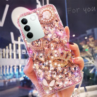 เคสโทรศัพท์กากเพชร Bling Vivo V27 5G V25 V27E Pro 25e V23 5G V23e V23 Pro V21 5G 4G V20 Pro V20SE T1 5G เคสโทรศัพท์3D Rhinestone น้ำผึ้งมุกเงางามหรูหราสายรัดข้อมือคริสตัล