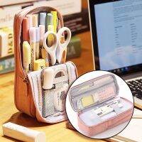 ┇℗ Two Layer Foldable Pen Bag Pencil Case Stand Fabric Phone Holder Storage Pouch for Stationery Office School Pencil Box