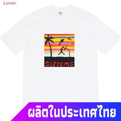 Luner เสื้อยืดผู้ชายและผู้หญิง ผ้าฝ้ายแขนสั้น SupremeSupremeSupreme 21SS Week8 Dunk Tee Rainbow Coconut Slam Dunk เ  OYK0