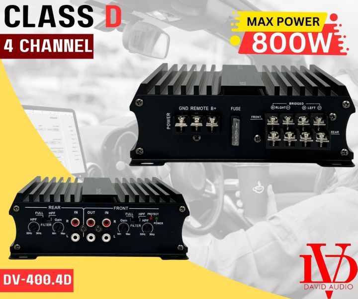 ถูกมาก-เพาเวอร์แอมป์ติดรถยนต์-david-audio-รุ่นdv-400-4d-กำลังขับ-800วัตต์-class-d-4ch-ตัวแรง-ขับลำโพงเสียงกลาง-เบส-ได้สบาย-เครื่องเสียงติดรถยนต์